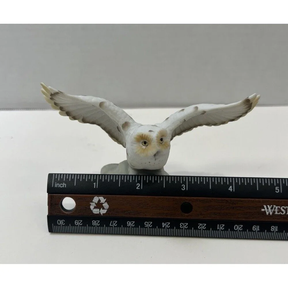 Vintage Little Snowy White Owl Bird Spread Wings Porcelain Figurine 5